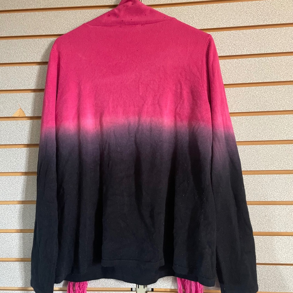 Christopher & Banks XL Ombre Pink Black Cardigan scarf Rhinestone Fringe‎ - Picture 5 of 6